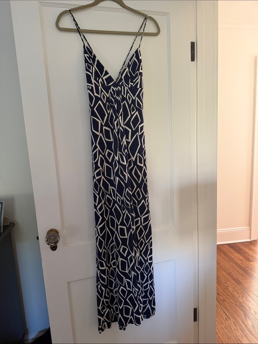 JB by Julie Brown Navy and White Geometric Maxi Dress